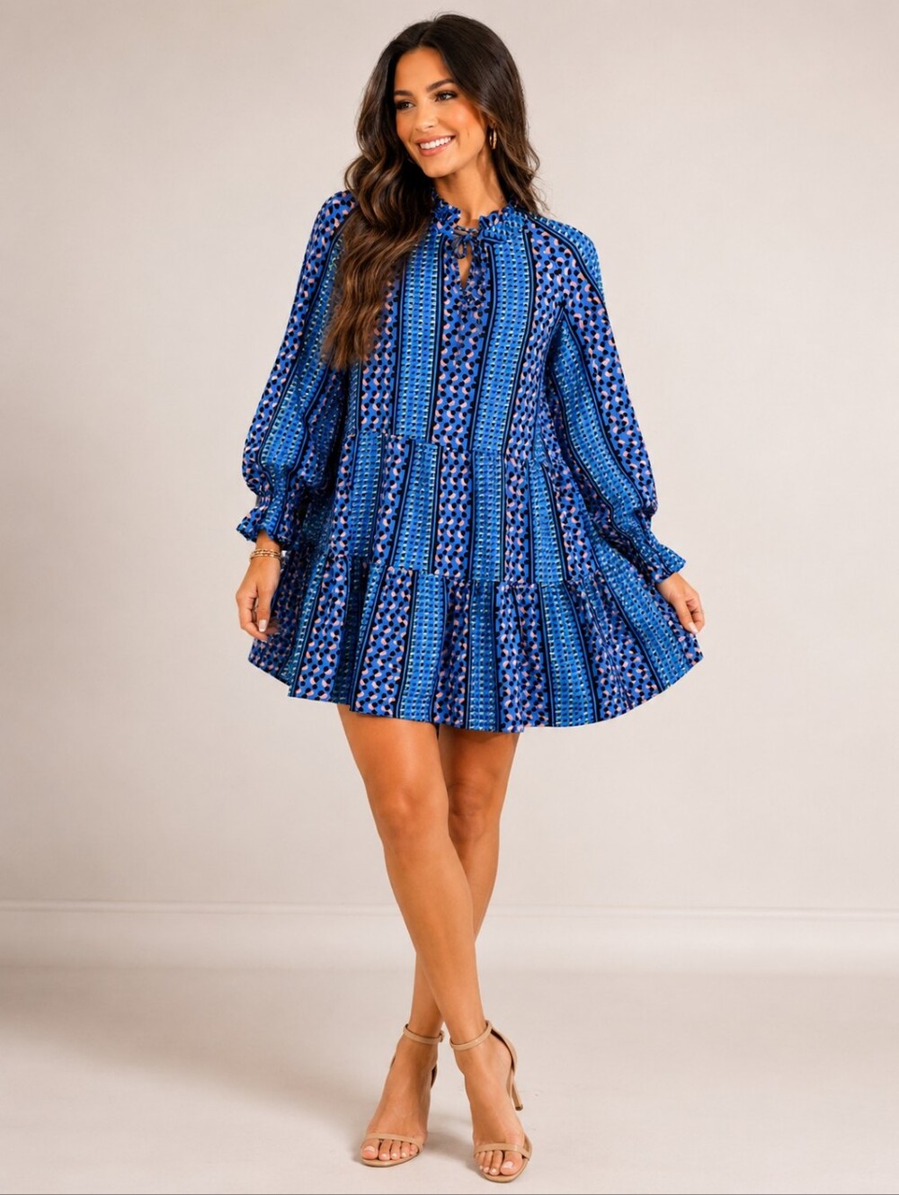💙✨ Sunday Up Geometric Print Tiered Mini Dress | Blue Multi ✨💙